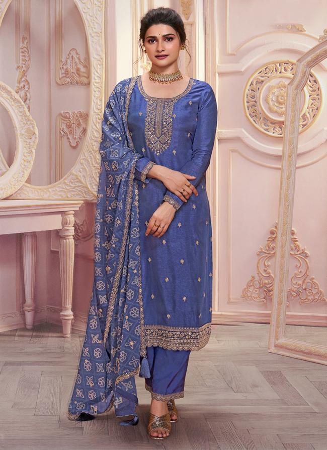 Silk Georgette Light Blue Festival Wear Embroidery Work Straight Suit